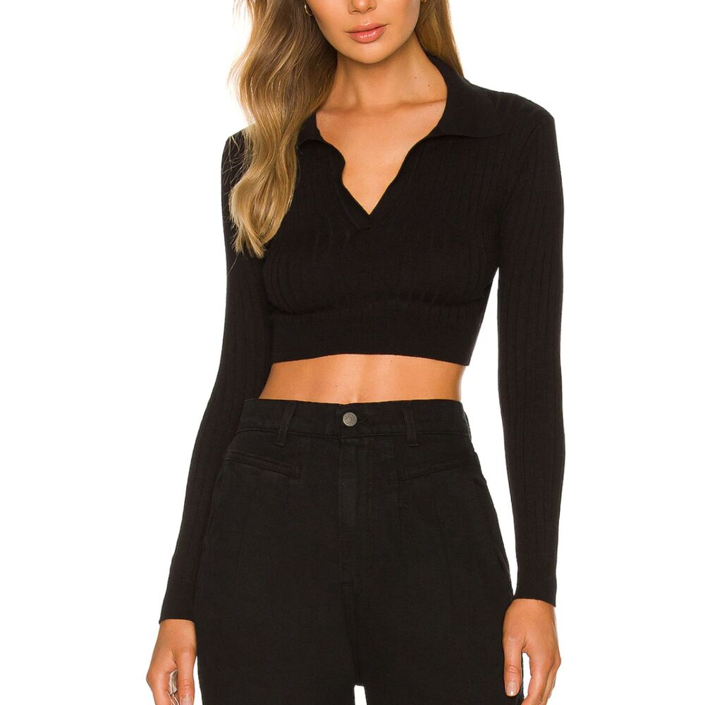 ALL THE WAYS Angela Ribbed Crop Top Black Small